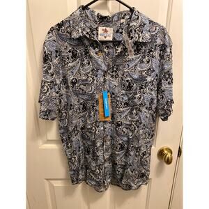 Brand New Urban Shores Men's Medium Black Blue Button Down Shirt Paisley